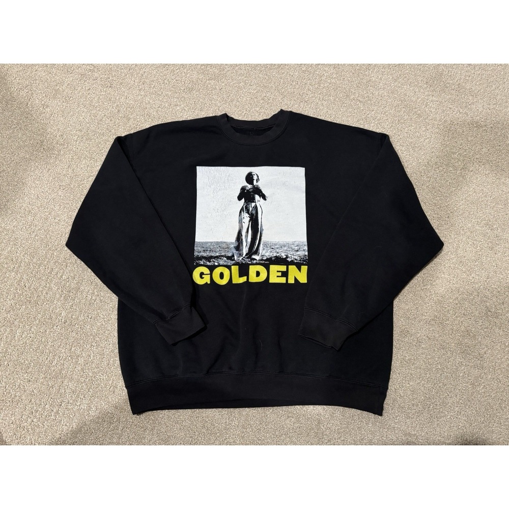 Harry Styles Golden Crewneck Sweatshirt Black Graphic Pullover Size Large